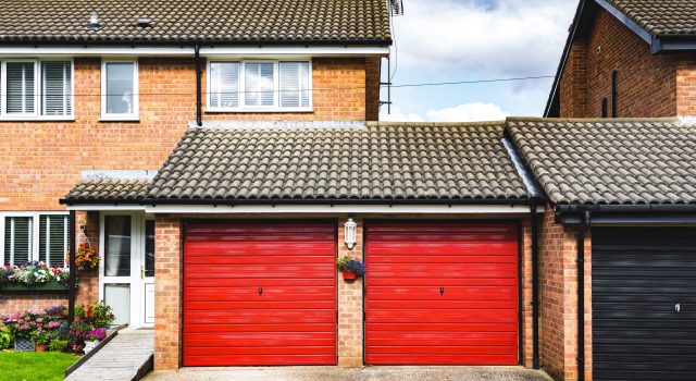 Two red garage doors.