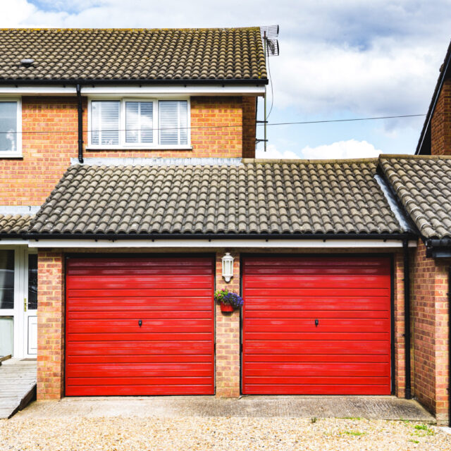 Two red garage doors.