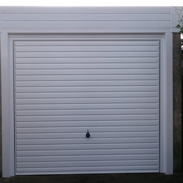 White up and over garage door.