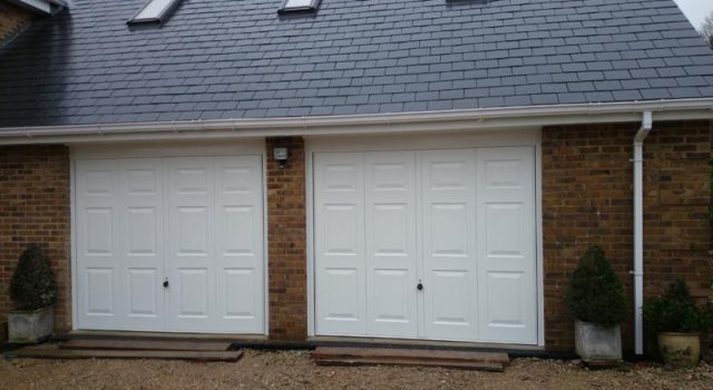 Double white garage doors.