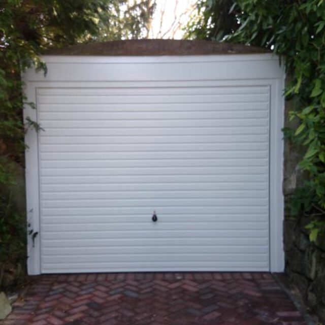 Small white garage door.