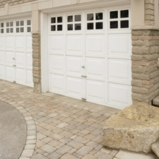 Double white garage doors.