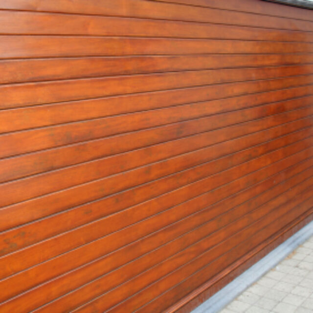 Wooden roller garage door.