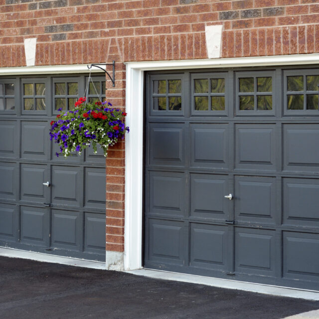 Double black garage doors.